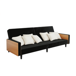 Black Velvet <b>Sofa</b> <b>Bed</b> Medium Size Wood <b>Frame</b> 3 Seater Living Room Furniture Midcentury Modern Design - Product Image 1