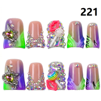 Faux Ongles Press-On Faits Main 636-640 Couleurs Fleurs Canard, 10 Pièces, Styles de Design Uniques pour Doigts