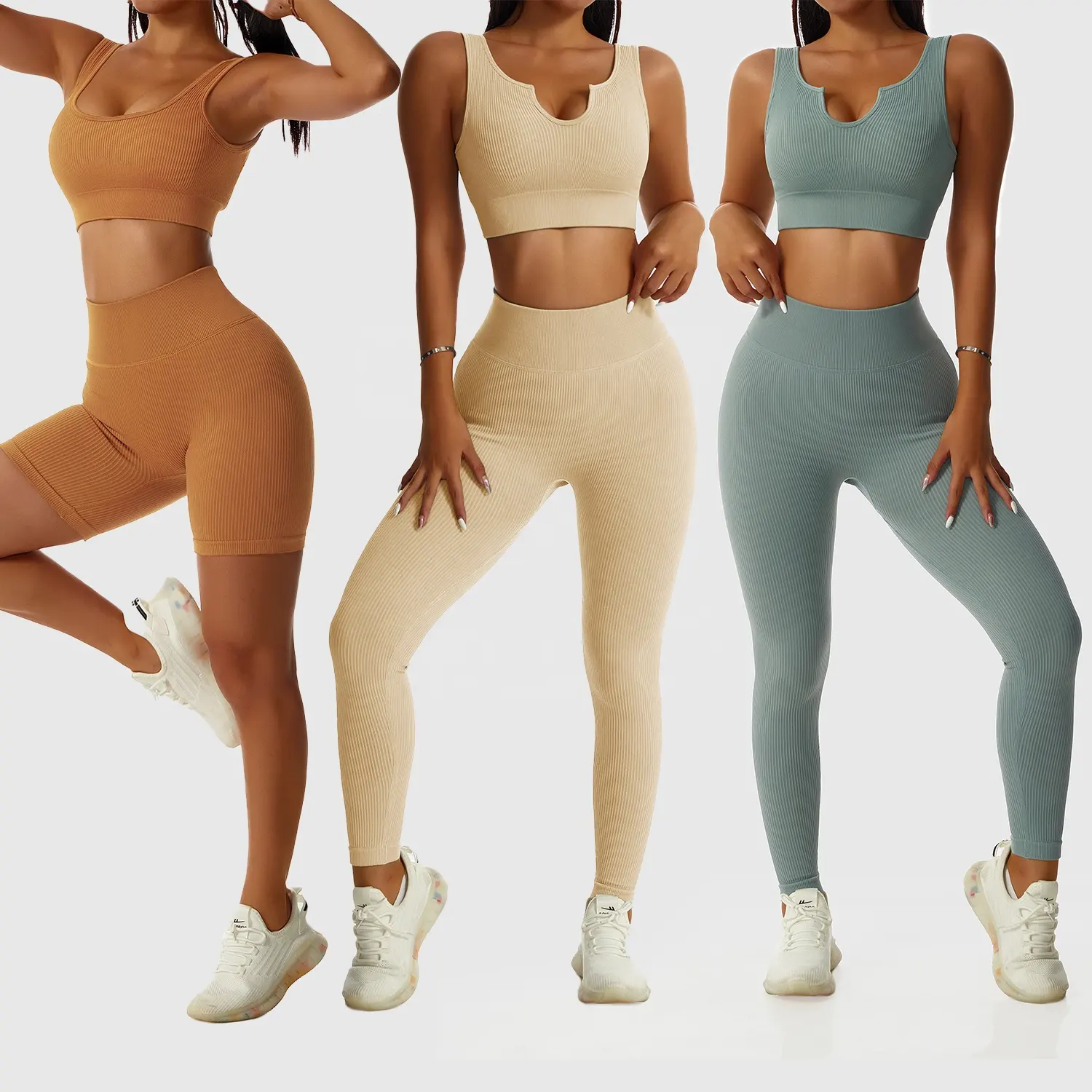 Amazon Hot Sale 4 Pcs Push Up Leggings Breathable Gym Fitness Sets Womens Sports Bra