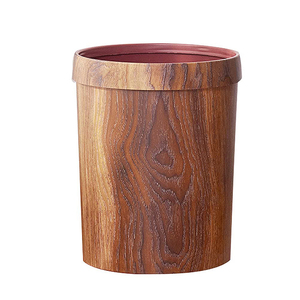 Wood Grain Garbage Can with Pressure Ring Office Commercial Bins plastic trash can Waste Retro Rubbish Bin