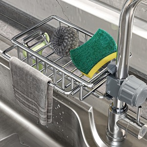 Acier inoxydable réglage multifonctionnel cuisine évier Caddy <span class=keywords><strong>pince</strong></span> <span class=keywords><strong>robinet</strong></span> éponge épurateur support salle de bain fournitures support de rangement - Product Image 1