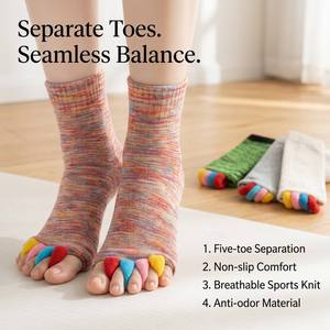 Chaussettes de gros personnalisées avec logo pour femmes, sans orteils, pour l'alignement des pieds, séparateur à cinq doigts, soulagement des bunionnes, en coton mélange de couleurs - Product Image 5