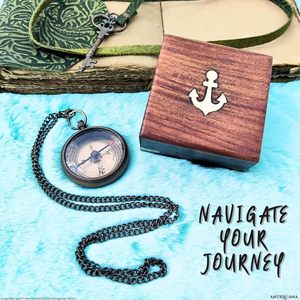 Collier boussole nautique en laiton ALFA NAUTICAL pour homme - Cadeau de randonnée en plein air, type anneau portable à suspendre - Product Image 5