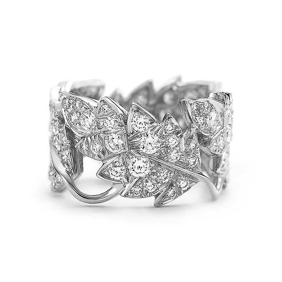 CAOSHI Jewelry New Fashion Surrounded Leaves Zircon Ring Beautiful Silver Bague Girls Silver Leaf Gems Dainty Rings Women