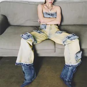 Nouveau Jean Cargo Baggy Femme Automne en Coton Délavé à l'Acide, Multi-Poches, Style Urbain Personnalisé, pour Filles - Vente Flash - Product Image 6