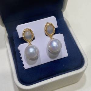 wholesale S925 <b>Silver</b> Vintage Dangle Pearl <b>Earrings</b>, 11-12mm Near Round Edison Pearl, Pink Overtones High Luster <b>Drop</b> <b>Earrings</b> - Product Image 5