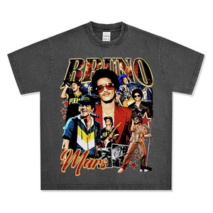 T-shirt da uomo a maniche corte in maglia 100% cotone, stile casual, ecologico, vestibilità ampia, motivo retrò americano <span class=keywords><strong>Bruno</strong></span> Mars, per il commercio transfrontaliero - Product Image 6