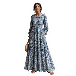 2023 New Arrivals Summer Eco-Friendly Women's Casual Bohemian Floral Long Maxi <b>Dress</b> Tie Dye Gypsy Chic <b>Viscose</b> Crepe V-neck - Product Image 1