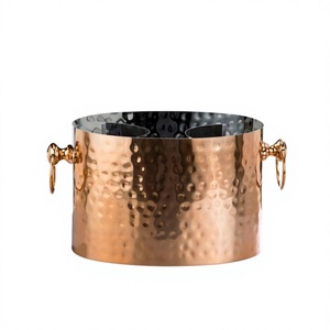 Seau à glace en cuivre martelé, grande capacité de 7 litres, rond, avec poignées, seau à vin isotherme en acier inoxydable, accessoires de bar - Product Image 1