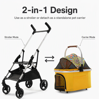 Poussette pour chien avec roues amortissantes, frein double à un doigt, roue avant pivotante, cadre pliable en aluminium, OEM ODM