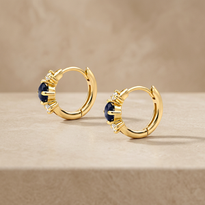 Gold Vermeil 925 Sterling <b>Silver</b> <b>Huggie</b> Earrings – Round Stone Minimalist Jewelry - Product Image 2