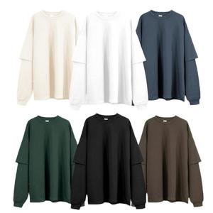 Camiseta de Manga Larga Oversize de Algodón 100% (280 GSM) con Efecto de Dos Piezas, Estilo Urbano, Venta al por Mayor, Personalizada, OEM de Fábrica, para Hombre - Product Image 1