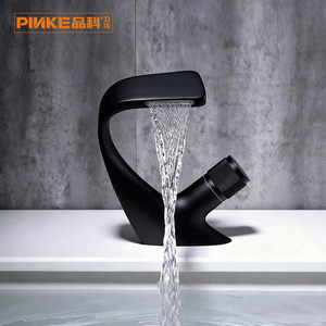 Robinet de lavabo cascade moderne en laiton noir, monotrou, à poser sur le comptoir, avec valve en céramique, <span class=keywords><strong>eau</strong></span> chaude et froide - Product Image 2