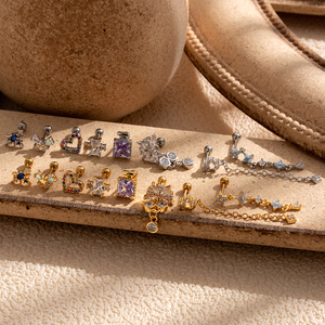 Hengsen đầy màu sắc Zircon trái tim Bướm hoa dài chuỗi dangle Tai sụn xuyên Helix Stud Bông tai vít trở lại - Product Image 4