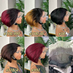 Perruque <span class=keywords><strong>courte</strong></span> bob droite en <span class=keywords><strong>cheveux</strong></span> humains, densité 180%, avec frontale HD transparente 13x4, pour un port sans colle, pour femmes - Product Image 2
