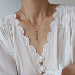 Collier délicat pour femme, accessoires plaqués or en acier inoxydable, pendentif cœur, long collier à pampilles - Product Image 4
