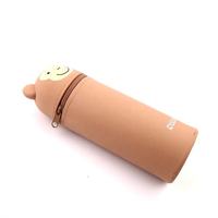 Boîte à crayons en PVC durable personnalisée pour enfant, étui à crayons en silicone souple marron avec impression de singe mignon et fermeture éclair