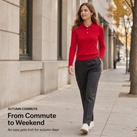 Pull en maille court à col polo pour femme, coupe ajustée, taille cintrée, manches longues, style coréen, pull de ville, rouge, pour femmes, ODM