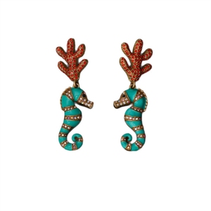 Pendientes Retro de Caballito de Mar con Incrustaciones de Coral, un Accesorio de <span class=keywords><strong>Moda</strong></span> con Sentido del Diseño, Pendientes Vintage - Product Image 5
