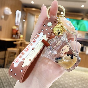 2025 mới dễ thương Acrylic <span class=keywords><strong>Keyring</strong></span> Móc Chìa Khóa Vòng dầu nổi ít gấu bong bóng BOBA QuickSand trà sữa tách chất lỏng keychai - Product Image 1