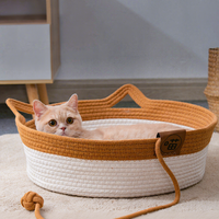 Lit pour chat tissé résistant aux rayures, nid rond pour chat, maison pour chat en coton et lin, lit de couchage à double usage