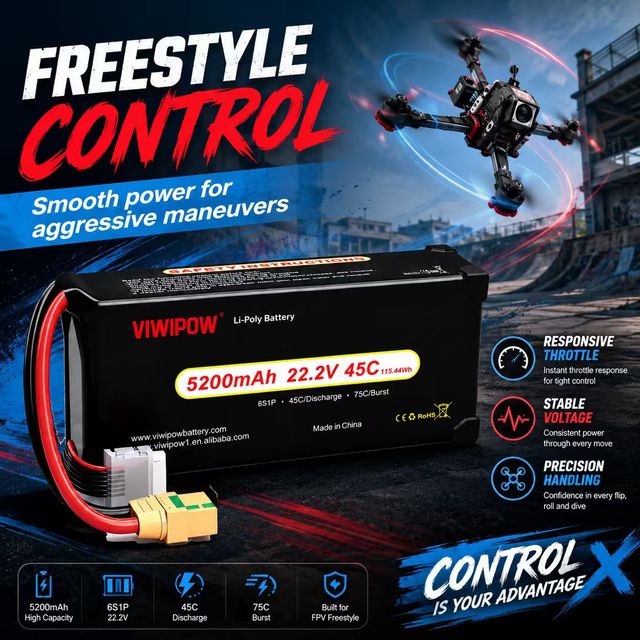 22.2V 6S 5200mAh 45C Lithium Polymer Battery High Discharge Drone Battery for Agricultural Drone Mapping FPV Racing Aerial UAV