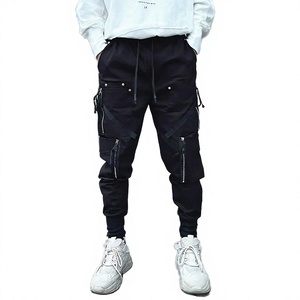 Pantalones Deportivos Cargo Negros para Hombre, Cintura Elástica con Cordón, Múltiples Bolsillos, Estilo Urbano, Peso Medio, Poliéster y Algodón, Corte Casual para Otoño - Product Image 2