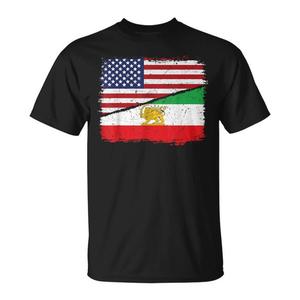 T-Shirt Patriottica Mezzo Americano Mezzo Iraniano, Girocollo a Maniche Corte, Personalizzabile, Promozionale, Unisex per Adulti, Stampa Digitale - Product Image 1