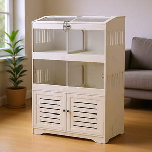 Grande cage pour hamster de couleur crème avec armoire de rangement et panneaux transparents pour plusieurs petits animaux, y compris les rats - Product Image 2