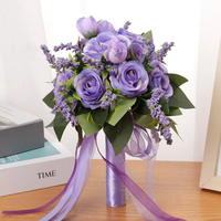 Custom Witte Champagne Kunstmatige Rozen Bloemen Decoratie Bruiloft Boeketten Voor Bruid Bruidsmeisje