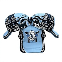 Casquette de baseball bleu clair brodée style dessin animé, avec strass numéro 3, imprimé graffiti gothique sur le côté, style streetwear, casquette snapback