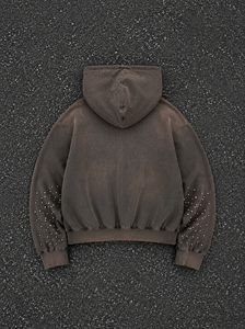 Sudadera con capucha vintage para hombre, con cremallera completa, lavado ácido, estilo cropped, con remaches en las mangas, estampado gráfico desgastado, estilo streetwear - Product Image 2