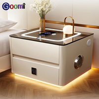 Table de chevet à chargement sans fil, lumière à capteur, LED 3 couleurs, USB, haut-parleur unique et verrouillage par mot de passe, table de chevet roulante pour chambre à coucher