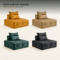 Canapé modulaire polyvalent capitonné sans accoudoirs, fauteuil paresseux matelassé avec coussin de dossier, ton terreux, canapé une place pour appartement