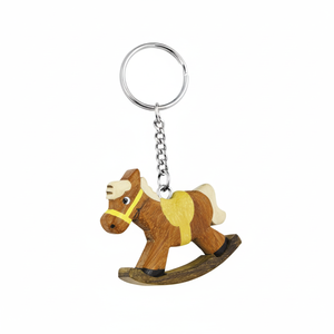 Portachiavi in legno a forma di cavallo a dondolo, miniatura artigianale, ciondolo per chiavi e borse - Product Image 2