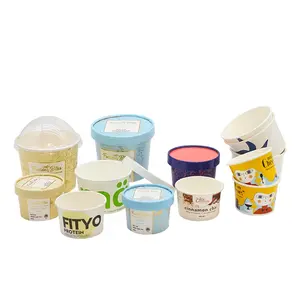 LOKYO wholesale custom logo design disposable packaging ice cream paper cup with lid