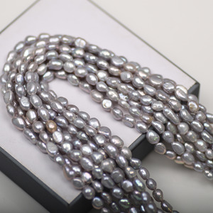 Collier de perles d'eau douce naturelles baroques grises, brillantes des deux côtés, environ 5 mm, accessoire semi-fini pour bricolage, perles blanches - Product Image 2