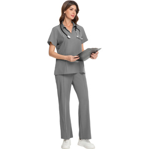 Handwashing Suit Two Piece Set Loose Fit Unisex Hospital Nurse Uniform Moisture Wicking Split Set Azure Burgundy Gray Dark Green - Product Image 5