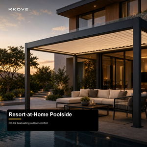 Pérgola motorizada de aluminio RKOVE con techo ajustable, gazebo impermeable para exteriores junto a la piscina para villas. - Product Image 4