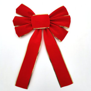 Vente flash : 6 pièces <span class=keywords><strong>de</strong></span> ruban en velours floqué rouge pour décoration <span class=keywords><strong>de</strong></span> sapin <span class=keywords><strong>de</strong></span> Noël, emballage cadeau, nœud papillon avec bordure dorée, 10 x 18 pouces - Product Image 3