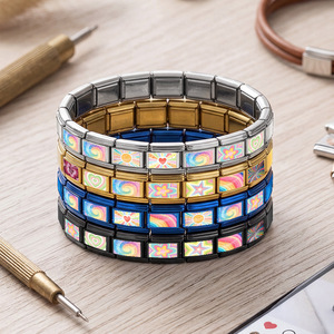 Pulsera Modular Italiana Personalizada, Rectangular, de Acero Inoxidable, Ancha, DIY, Joyería, Cubo de Dibujos Animados, Geométrica, Unisex, para Uso Diario - Product Image 5