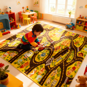 <span class=keywords><strong>Tapis</strong></span> de jeu éducatif pour enfants sur le thème du trafic routier, doux et rembourré, pour une utilisation à la maison avec un dos antidérapant - Product Image 1