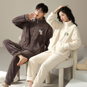 Pijamas para Parejas, Forradas de Felpa, Gruesas, de Felpa de Coral, Ropa de Casa, Primavera y Otoño para Mujer, Traje de Abrigo para Hombre Adolescente - Product Image 1