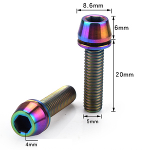 2 Pcs In Lega di Titanio M5 20 millimetri A Esagono Incassato Vite Autofilettante Bulloni Con Rondelle Bicicletta Stem Bolt Viti Per MTB strada/Mountain Bike - Product Image 2
