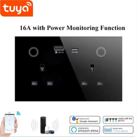 Prise murale intelligente Wi-Fi Tuya avec panneau tactile en verre, double prise murale avec USB Type C 220V AC, norme britannique