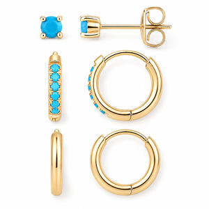 Orecchini Western con Pietra Portafortuna di Dicembre per Lei, Set di Orecchini a Cerchio Ipoallergenici Placcati in Oro 14K con Turchese Incastonato - Product Image 3