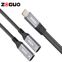ZOGUO Dual USB C Adaptador de auriculares y cargador 2 en 1 Tipo C Conector macho con PD 65W Soporte de carga rápida Llamada y música