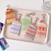 Porte-cartes transparent en acrylique au design gâteau Kawaii mignon, étui de présentation pour photocarte de 3 pouces, porte-badge d'identification, porte-clés, breloque de sac pour les fans de K-Pop