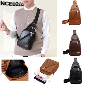 Men's PU Chest Bag Waterproof Casual Outdoor Sport Travel Backpack Solid Color Black Brown Coffee - Product Image 1