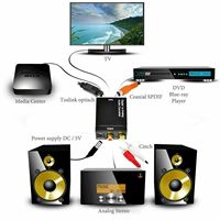 Toslink Amplificador Decodificador S/P DIF Señal digital a adaptador analógico estéreo R/L Convertidor de fibra óptica a coaxial